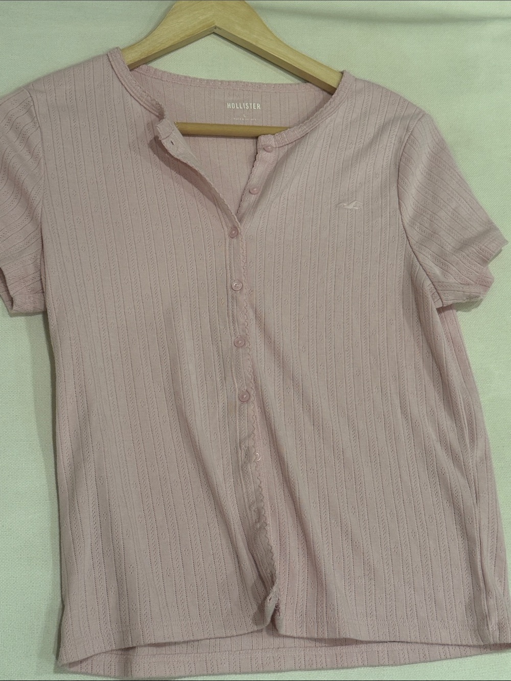 Hollister Soft Pink Ribbed Button-Front Tee